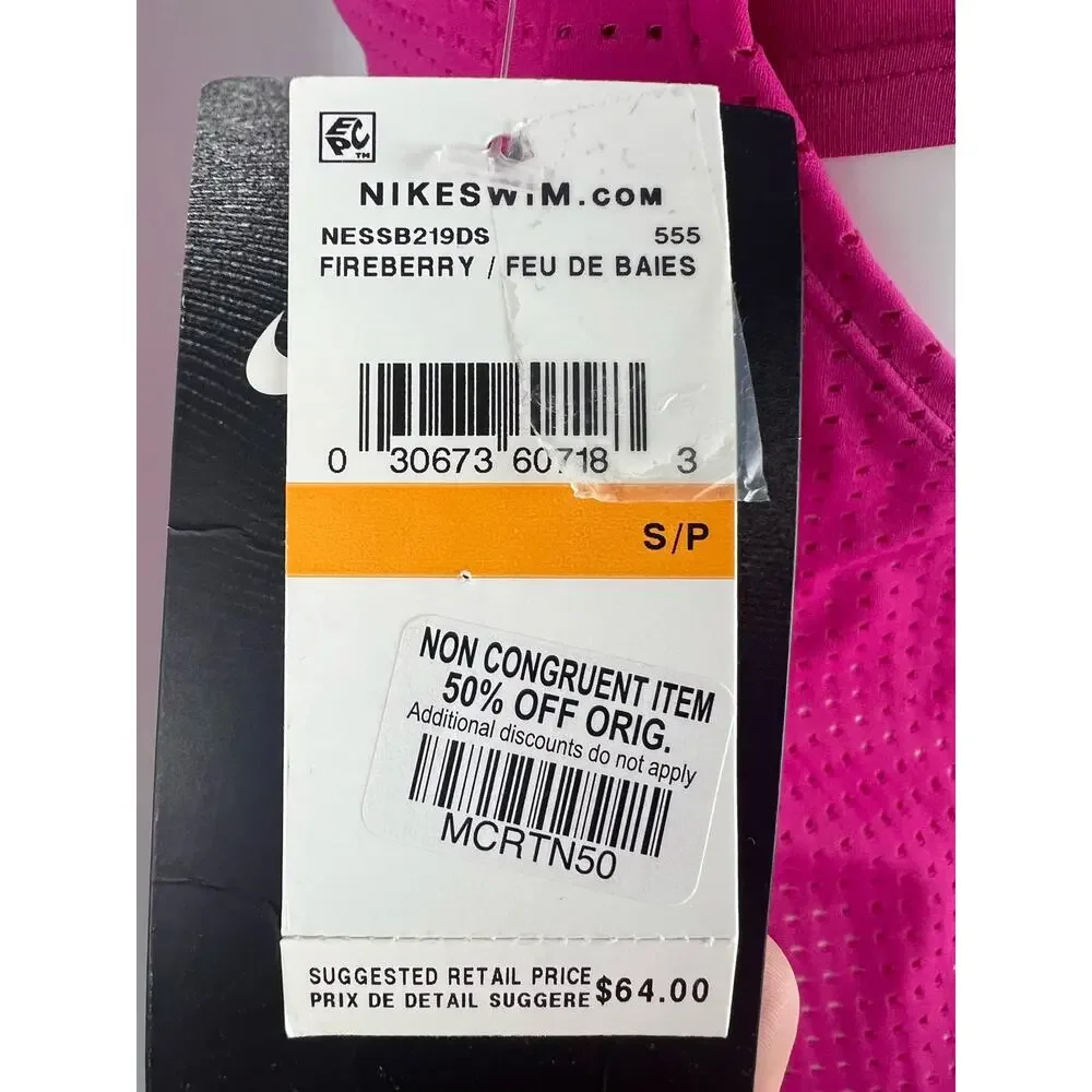 Nike Pink Stretch Mesh Sporty Essential Tankini Swimsuit Top Small